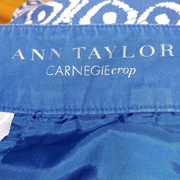 Ann Taylor Womens Carnegie Crop Pants Blue Geometric Mid Rise Skinny Size 8 - Picture 4 of 6